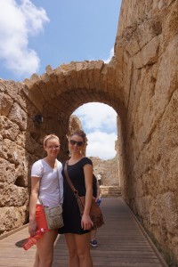 Hannah and Emma enter the Caesarean amphitheater. It's one of the ancient Roman city's most impressive sites.