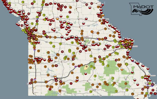 Interactive map of Missouri roads closed by flooding
